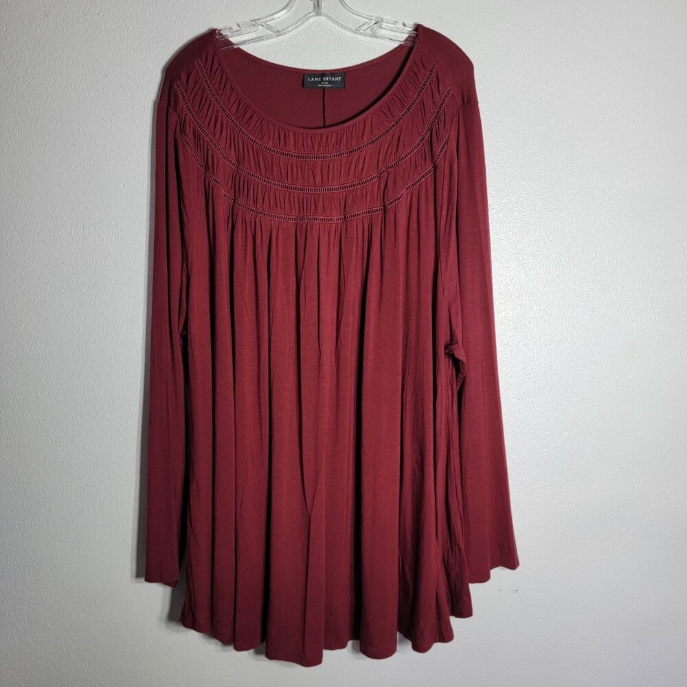 Lane Bryant Red Peasant Top Plus Size 26/28 Long Sleeve Soft Stretch Rayon‎